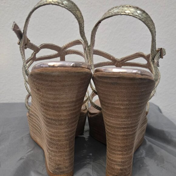 Gold Colin Stuart Wedge Sandals Size 6 - Picture 2 of 4